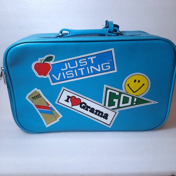 Vintage I heart love Grama kids Soft Suitcase Just Visiting Blue luggage Grandma - Picture 1 of 16